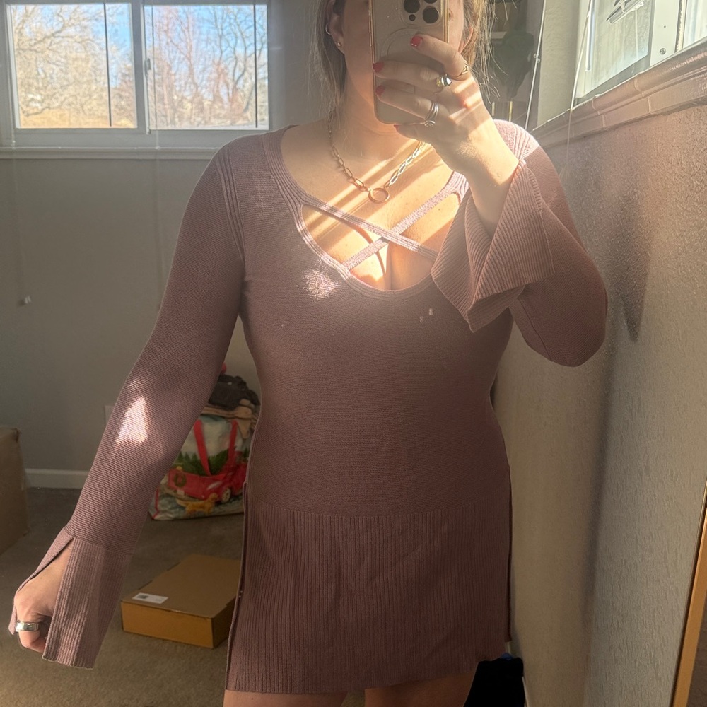 Free People Dusty Mauve Knit Tunic